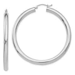 14K White Gold 4x50mm Polished Lightweight Tube Hoop Earrings