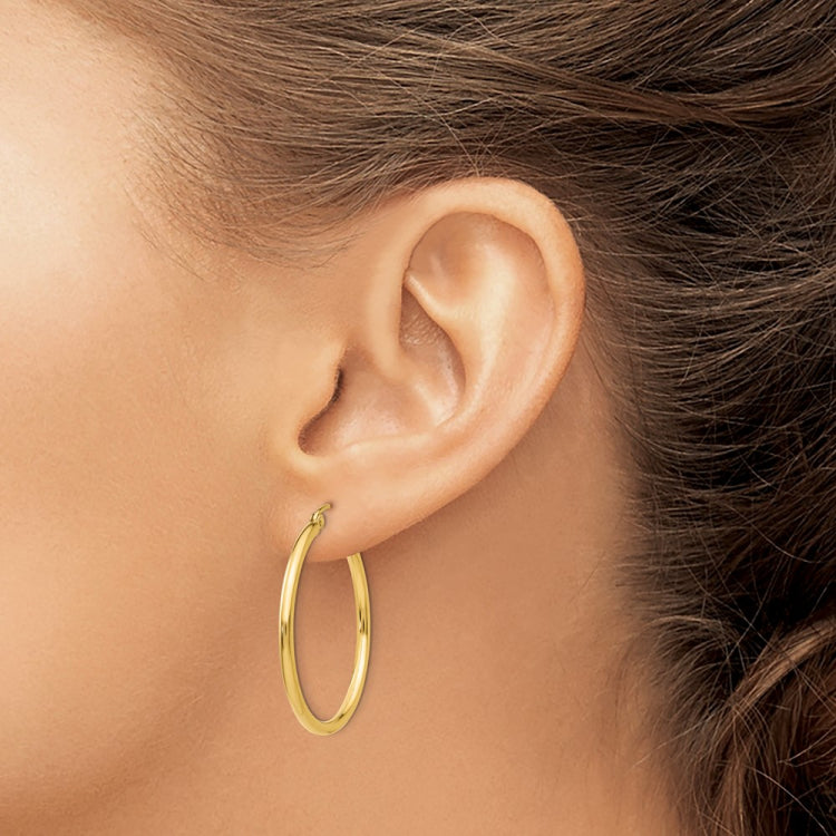 14k 2x30mm Polished Tube Hoop Earrings