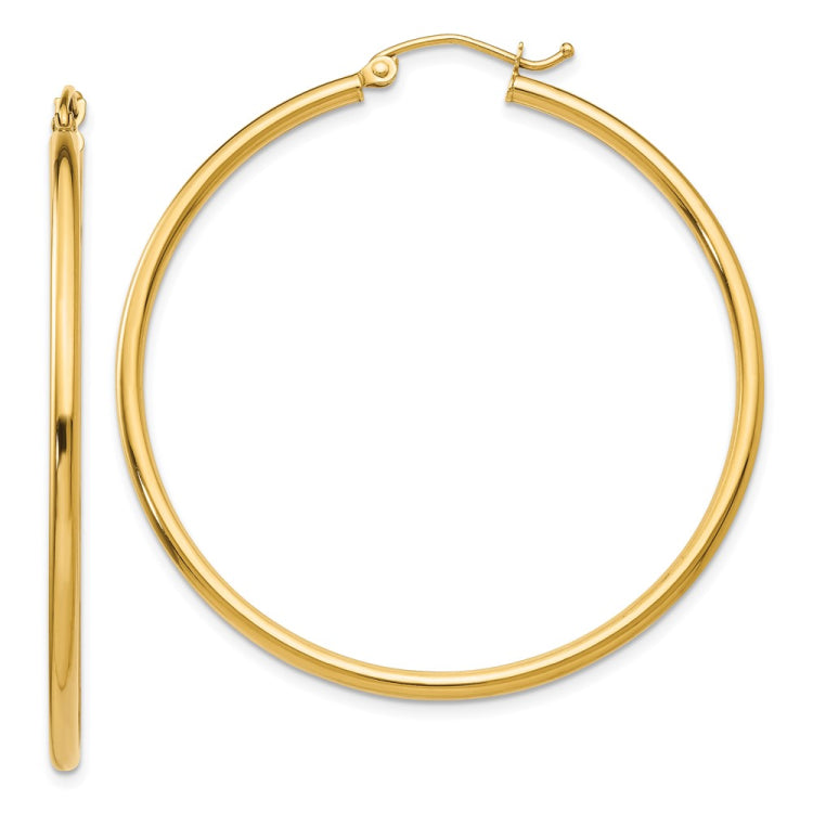 14k 2x45mm Polished Tube Hoop Earrings