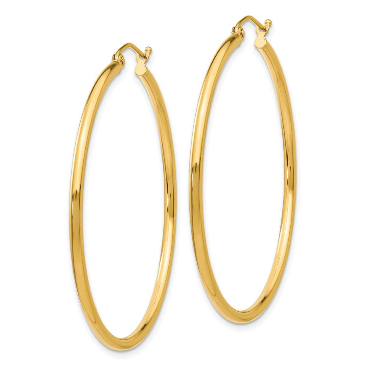 14k 2x45mm Polished Lightweight Tube Hoop Earrings