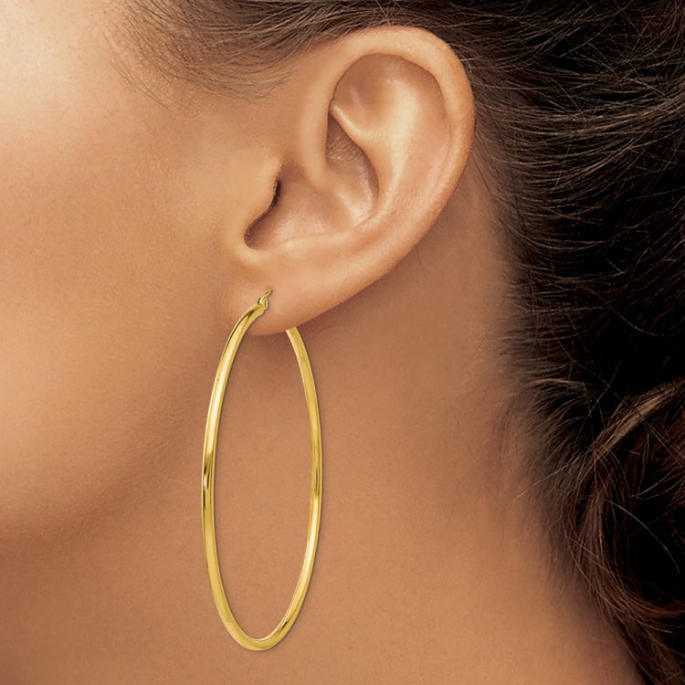 14k 2x60mm Polished Tube Hoop Earrings