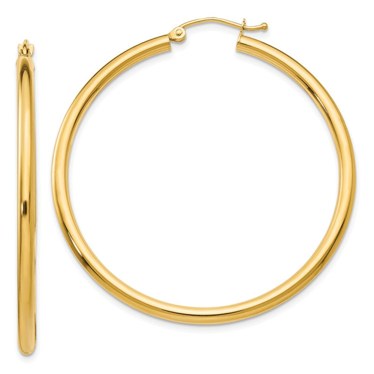 14K 2.5x45mm Polished Round Tube Hoop Earrings