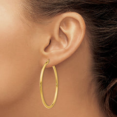 14K 2.5x50mm Polished Round Tube Hoop Earrings