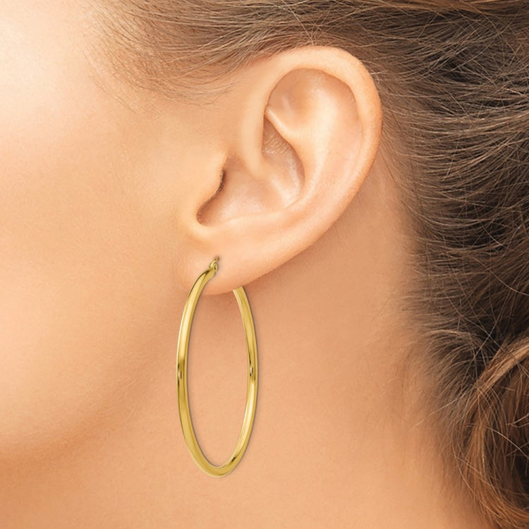 14K 2.5x50mm Polished Lightweight Tube Hoop Earrings