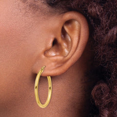 14K 2.5x30mm Polished Round Tube Hoop Earrings
