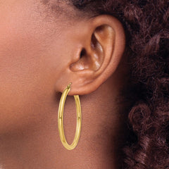 14K 3x40mm Polished Tube Hoop Earrings