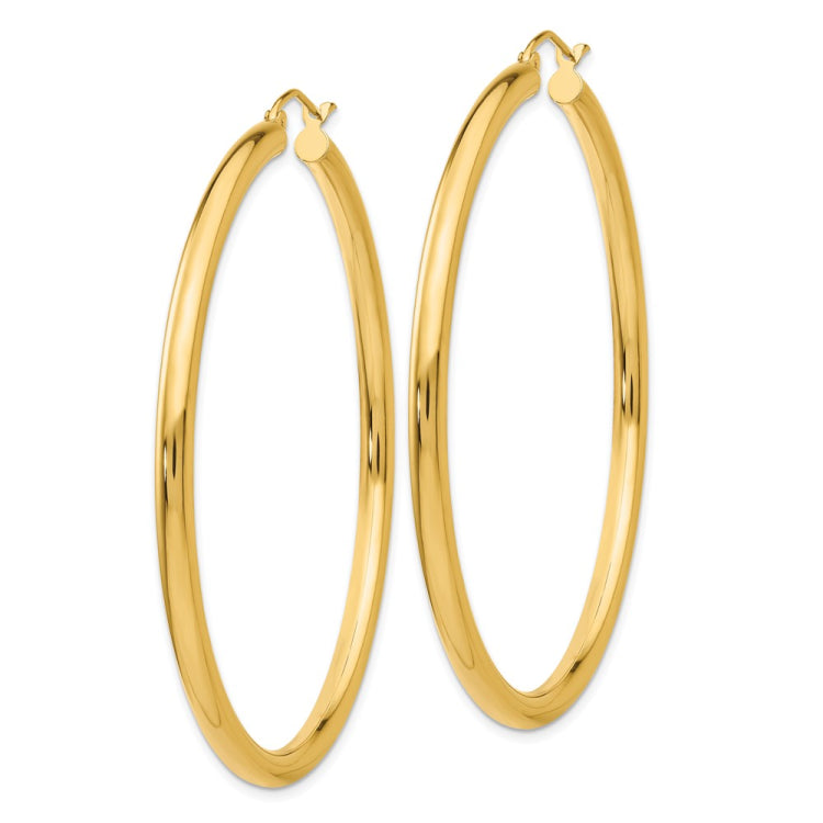 14K 3x55mm Polished Tube Hoop Earrings
