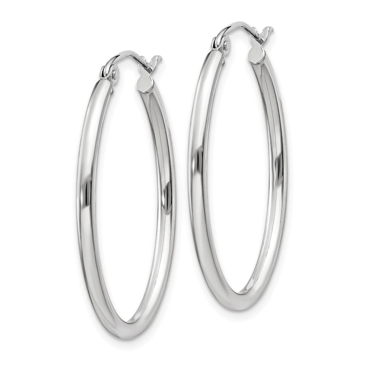14k White Gold 2x30mm Polished Oval Tube Hoop Earrings
