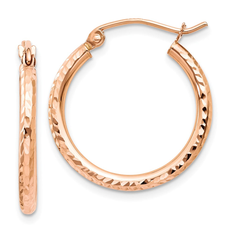 14k Rose Gold 2x20mm Diamond-cut Polished Tube Hoop Earrings