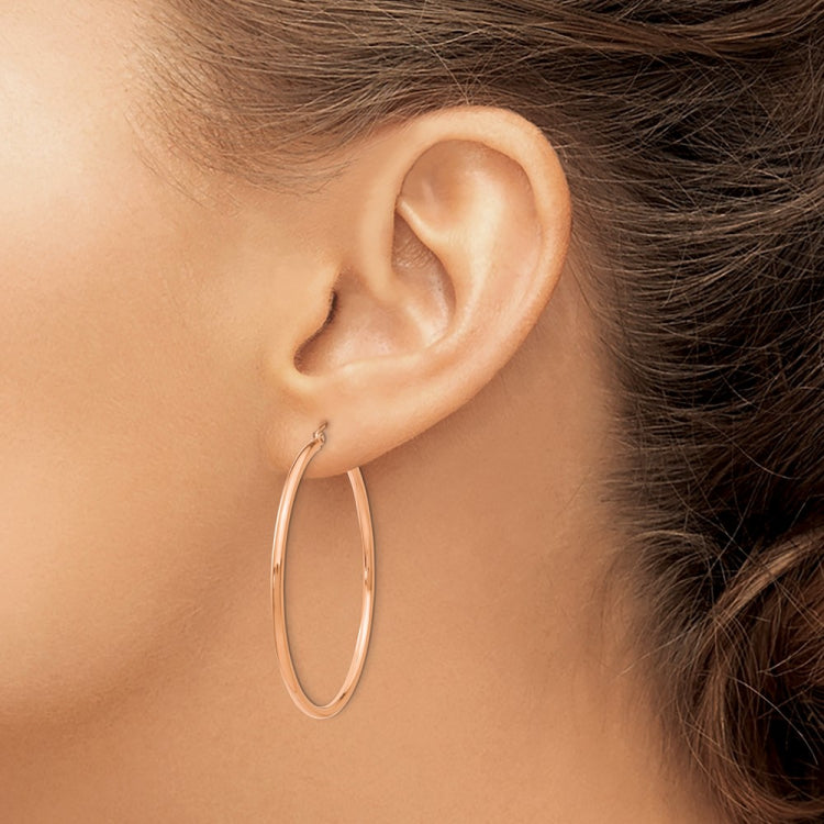 14k Rose Gold 2x45mm Polished Lightweight Tube Hoop Earrings