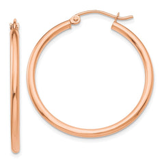 14k Rose Gold 2x30mm Polished Lightweight Tube Hoop Earrings