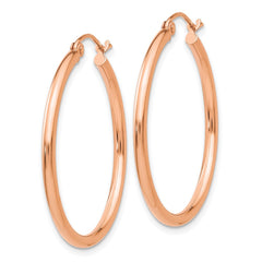 14k Rose Gold 2x30mm Polished Lightweight Tube Hoop Earrings