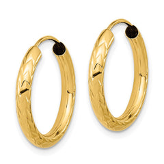14k 3.00x20mm Polished Diamond-cut Endless Tube Hoop Earrings