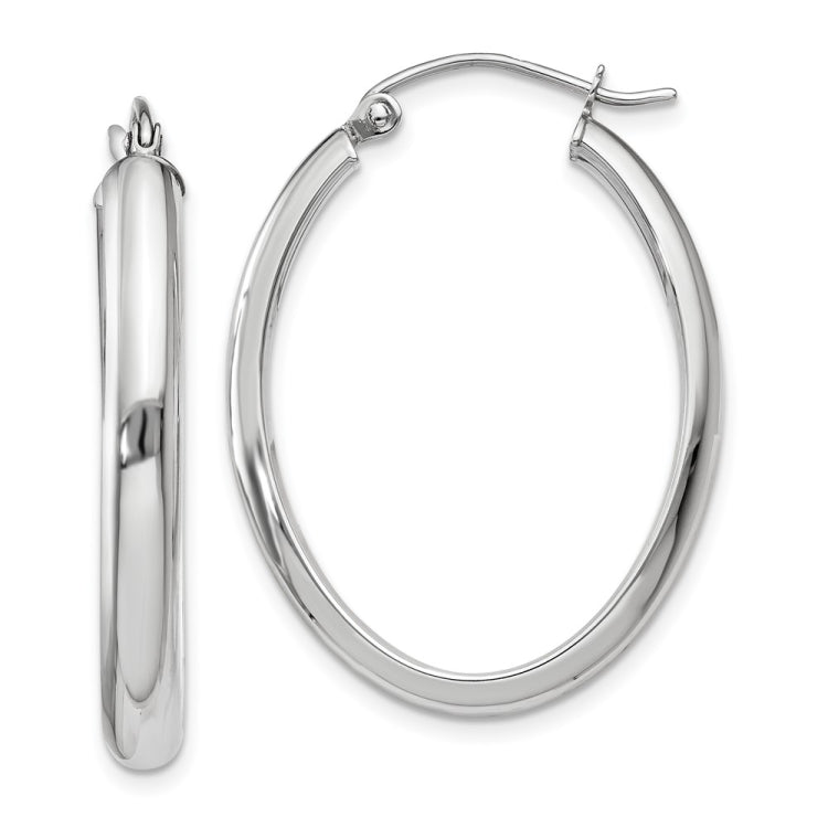 14k White Gold 3.75x31mm Polished Oval Tube Hoop Earrings
