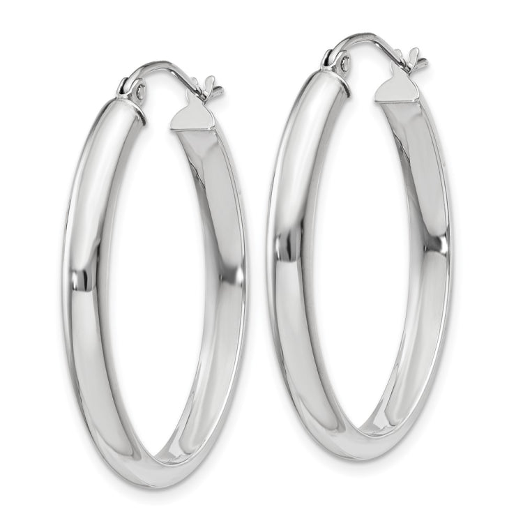 14k White Gold 3.75x31mm Polished Oval Tube Hoop Earrings