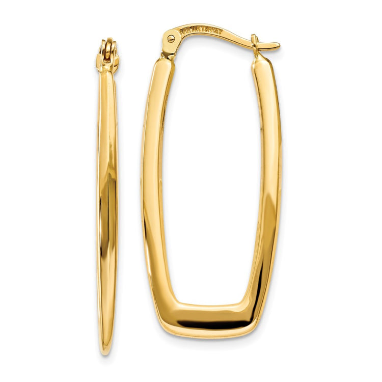 14k 2.25x31mm Polished Rectangle Tube Hoop Earrings