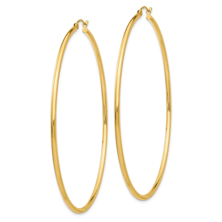 14k 2x70mm Polished Lightweight Round Tube Hoop Earrings