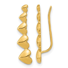 14k Graduated Hearts Polished Ear Climber Earrings