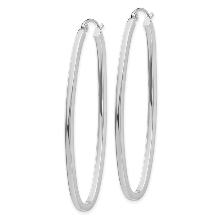 14k White Gold 2x53mm Large Oval Tube Hoop Earrings