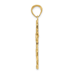 14K Polished Textured Nugget Style Cross Pendant