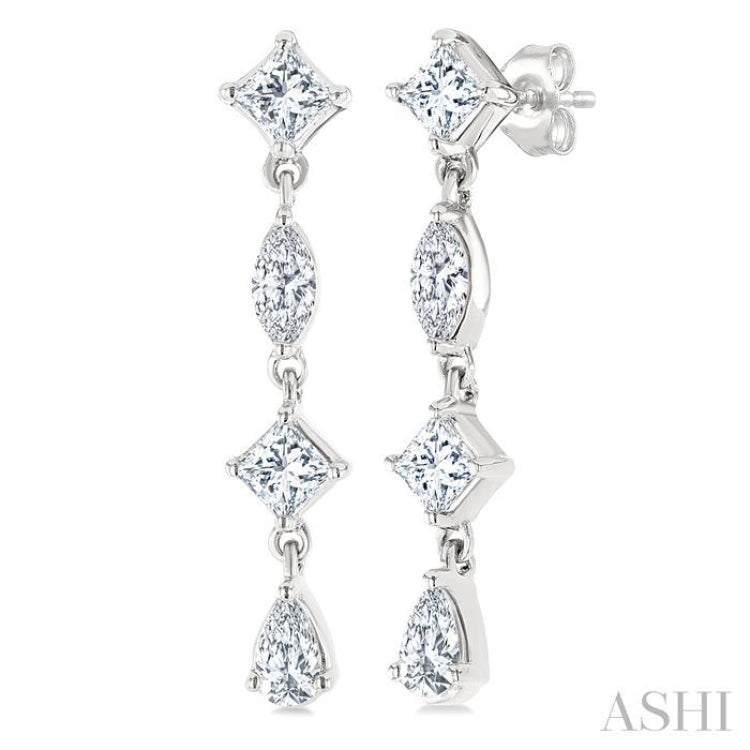 1/2 Ctw Mixed Cut Diamond Fashion Long Earrings in 14K White Gold