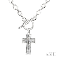 1/20 Ctw Cross Toggle Round Cut Diamond Fashion Necklace in Sterling Silver