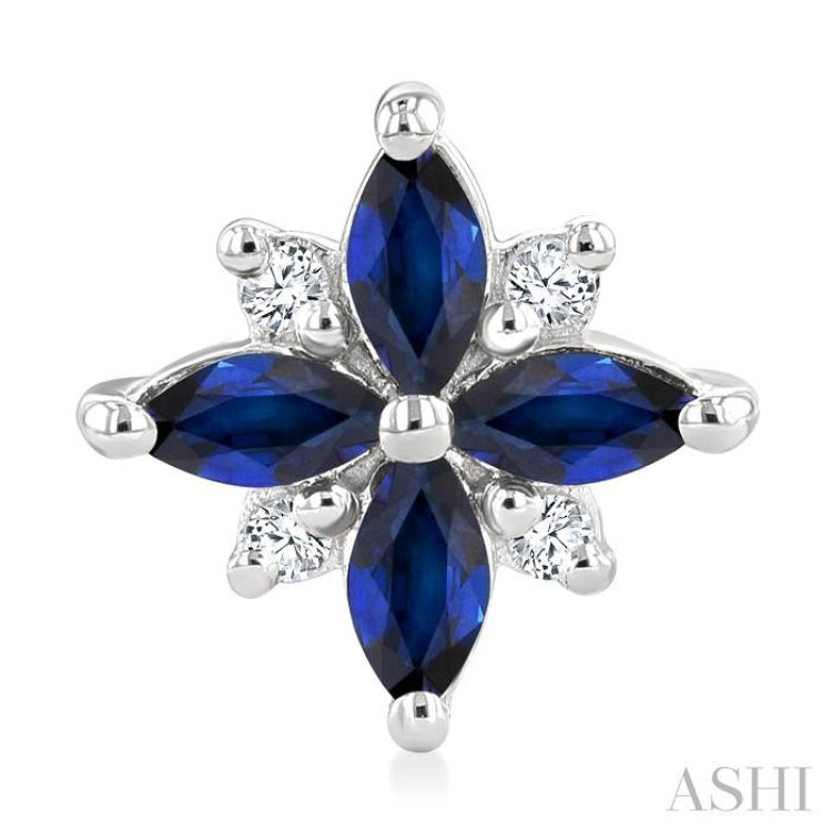 4X2 MM Marquise Shape Sapphire and 1/10 Ctw Round Cut Diamond Blossom Earrings in 10K White Gold