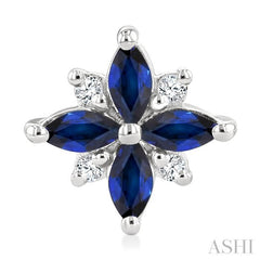 4X2 MM Marquise Shape Sapphire and 1/10 Ctw Round Cut Diamond Blossom Earrings in 10K White Gold