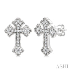 1/6 Ctw Round Cut Diamond Cross Petite Fashion Earrings in 10K White Gold