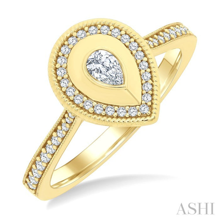 1/3 Ctw Pear shaped Art Deco Pear and Round Cut Diamond Fashion Ring in 14K Yellow Gold