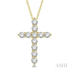 1 1/2 Ctw Round Cut Diamond Cross Pendant in 14K Yellow Gold with Chain