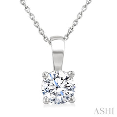 1 Ctw Prong Set Round Cut Diamond Solitaire Pendant With Chain in 14K White Gold