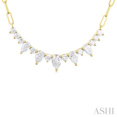 1 Ctw Smile Graduated Pear and Round Cut Diamond Paperclip Necklace in 14K Yellow Gold