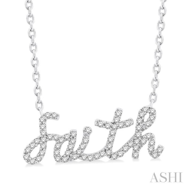 1/5 Ctw 'faith' Script Name Round Cut Diamond Necklace in 10K White Gold