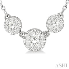 1/3 Ctw 3-Stone Lovebright Round Cut Diamond Necklace in 14K White Gold