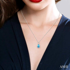 12x8 MM Entwined Pear Cut Blue Topaz and 1/4 Ctw Round Cut Diamond Semi-Precious Pendant in 10K White Gold with chain