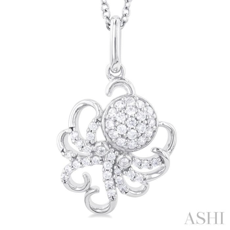 1/5 Ctw Petite Octopus Round Cut Diamond Fashion Pendant With Chain in 10K White Gold