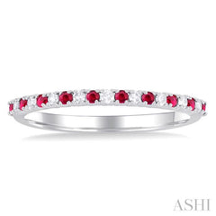 1.35 MM Round Shape Ruby and 1/10 Ctw Petite Round Cut Diamond Precious Stack Band in 10K White Gold