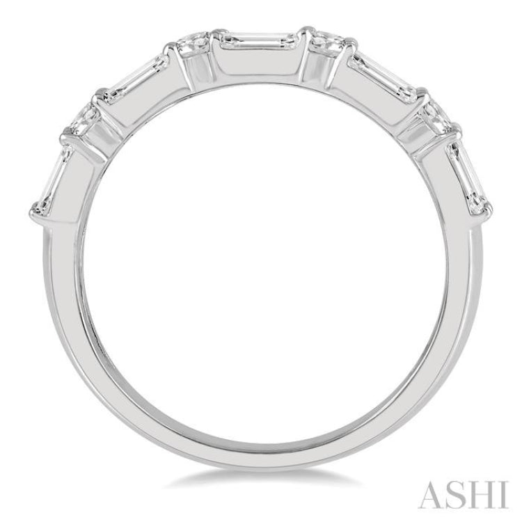 1 1/5 Ctw Double Baguette and Round Cut Diamond Fashion Band in 14K White Gold