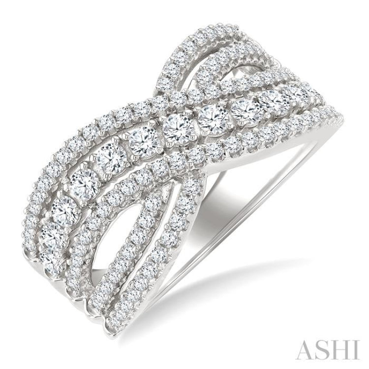 1 Ctw Round Cut Diamond Criss Cross Bold Fashion Band in 14K White Gold