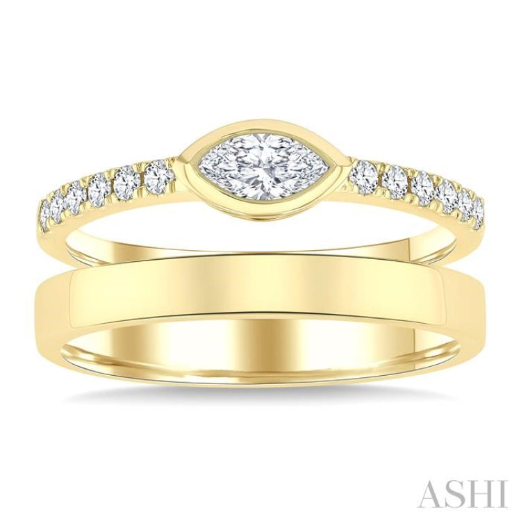 1/2 Ctw Split Twin Band Marquise and Round Cut Diamond Fashion Ring in 14K Yellow Gold