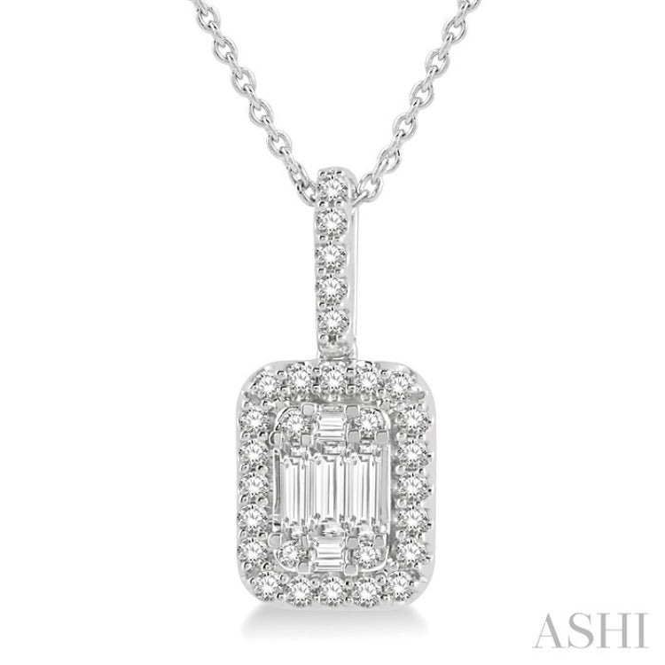 1/2 Ctw Baguette & Round Cut Fusion Diamond Pendant With Chain in 14K White Gold