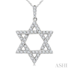 1/2 Ctw Star Of David Round Cut Diamond Fashion Pendant With Chain in 14K White Gold