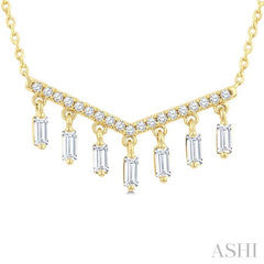 1/2 Ctw Mini Chandelier Baguette and Round Cut Diamond Fashion Necklace in 14K Yellow Gold