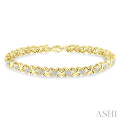 1/10 Ctw 'X' and Heart Round Cut Diamond Bracelet in Yellow Gold Vermeil