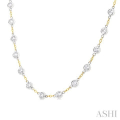 4 Ctw Bezel Set Round Cut Diamond Station Necklace in 14K Yellow and White Gold