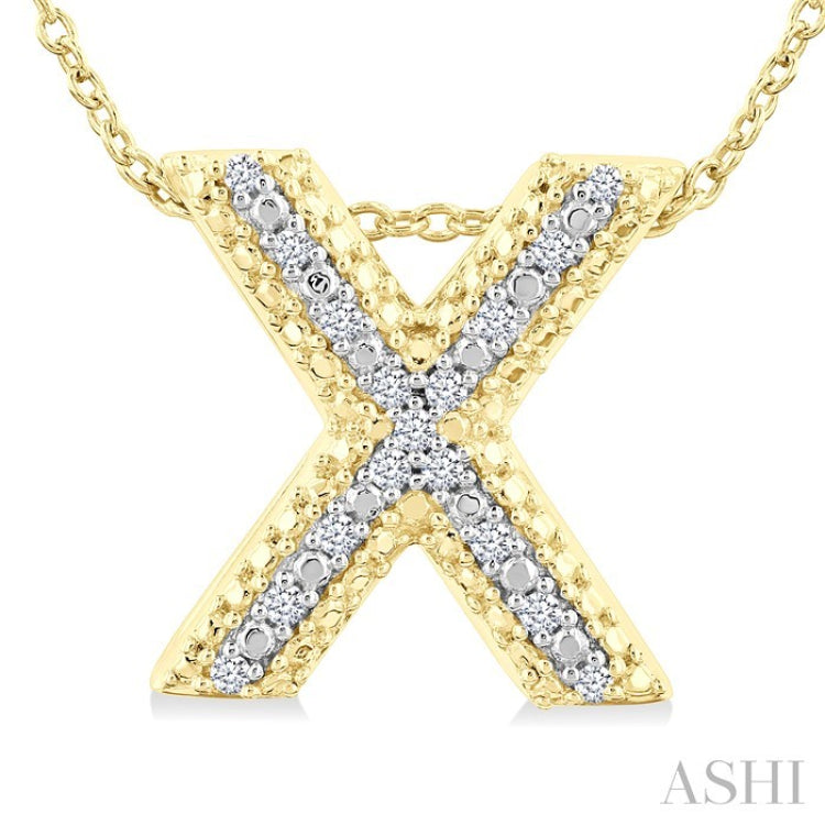 1/20 Ctw Bubble Accent Initial 'X' Round Cut Diamond Fashion Pendant With Chain in Yellow Gold Vermeil