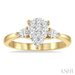 5/8 Ctw Pear Shape Lovebright Pear and Round Cut Diamond Engagement Ring in 14K Yellow and White Gold