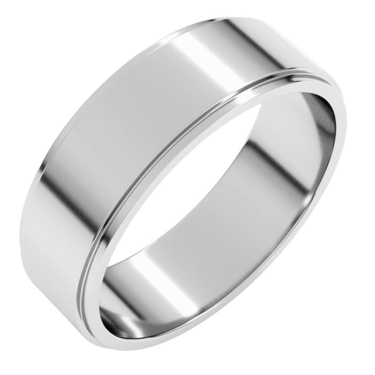 14K White Gold 6 mm Stepped-Edge Flat Band Size 12