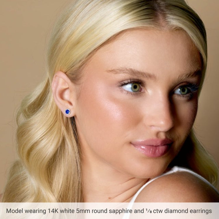 14K White Gold 5 mm Lab-Grown Blue Sapphire & 1/8 CTW Natural Diamond Earrings